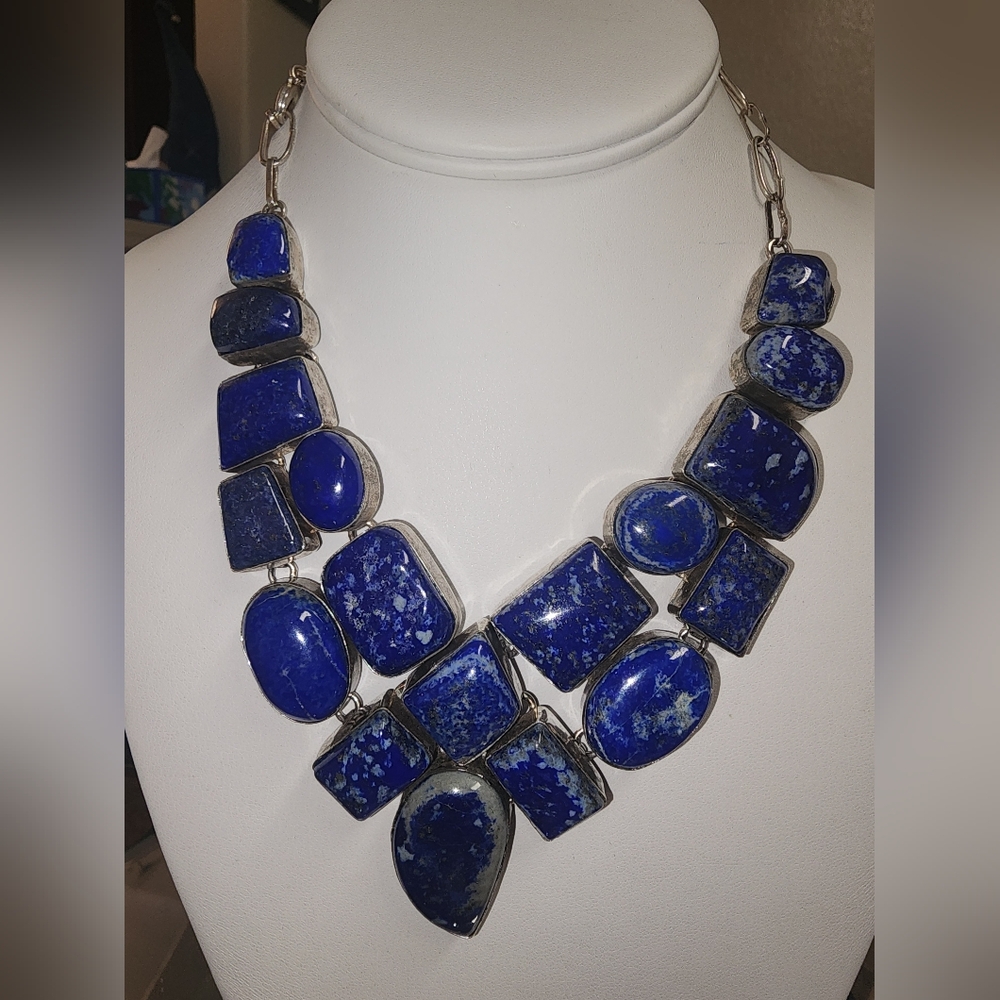 Artisan Lapis Lazuli 925 Statement Bib Necklace